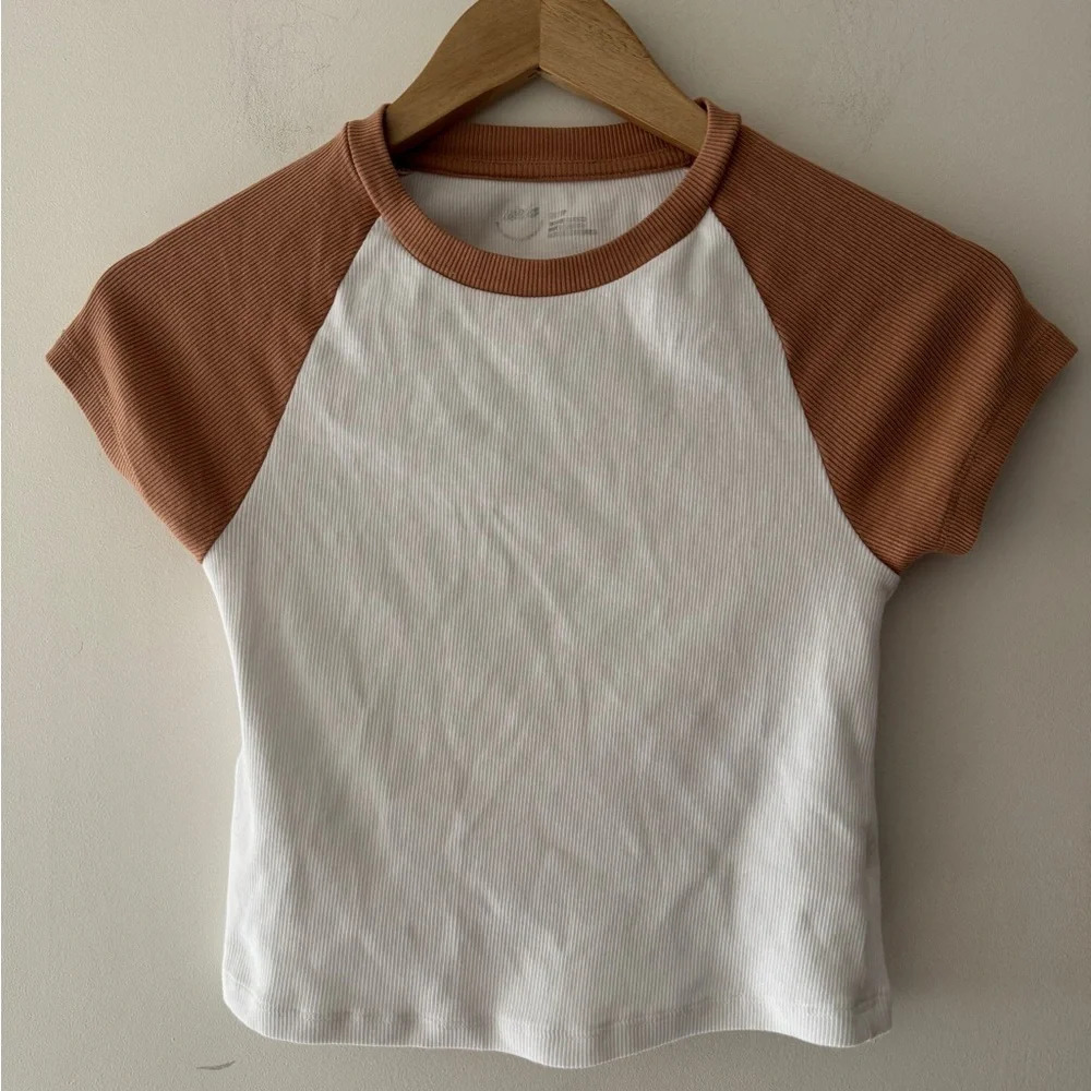 Aerie Brown and White Crop Top